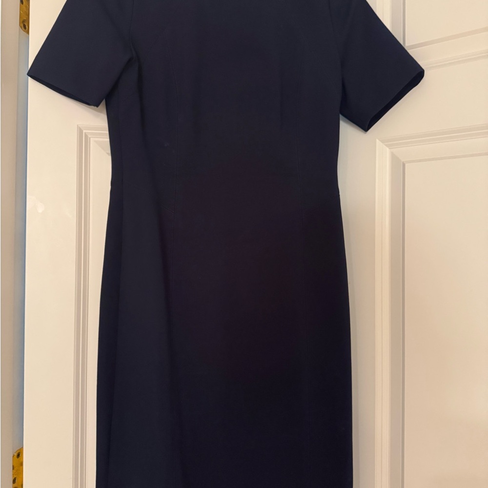 Tahari Blue Sheath Midi Dress Crew Neck Short Sleeve